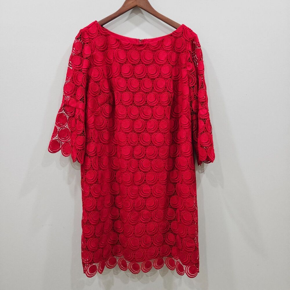 Rsvp Talbots Womens Circle Lace Overlay Shift Dress Size 18WP Red Tomato Girl